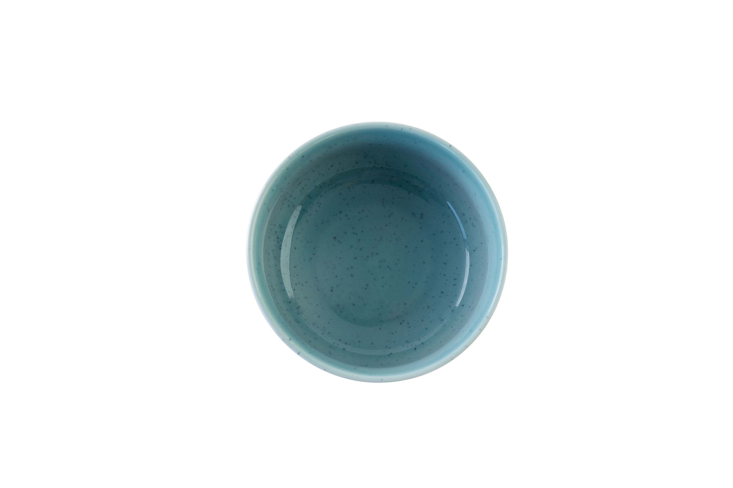 Blick von oben auf die blau-beige Keramikschüssel