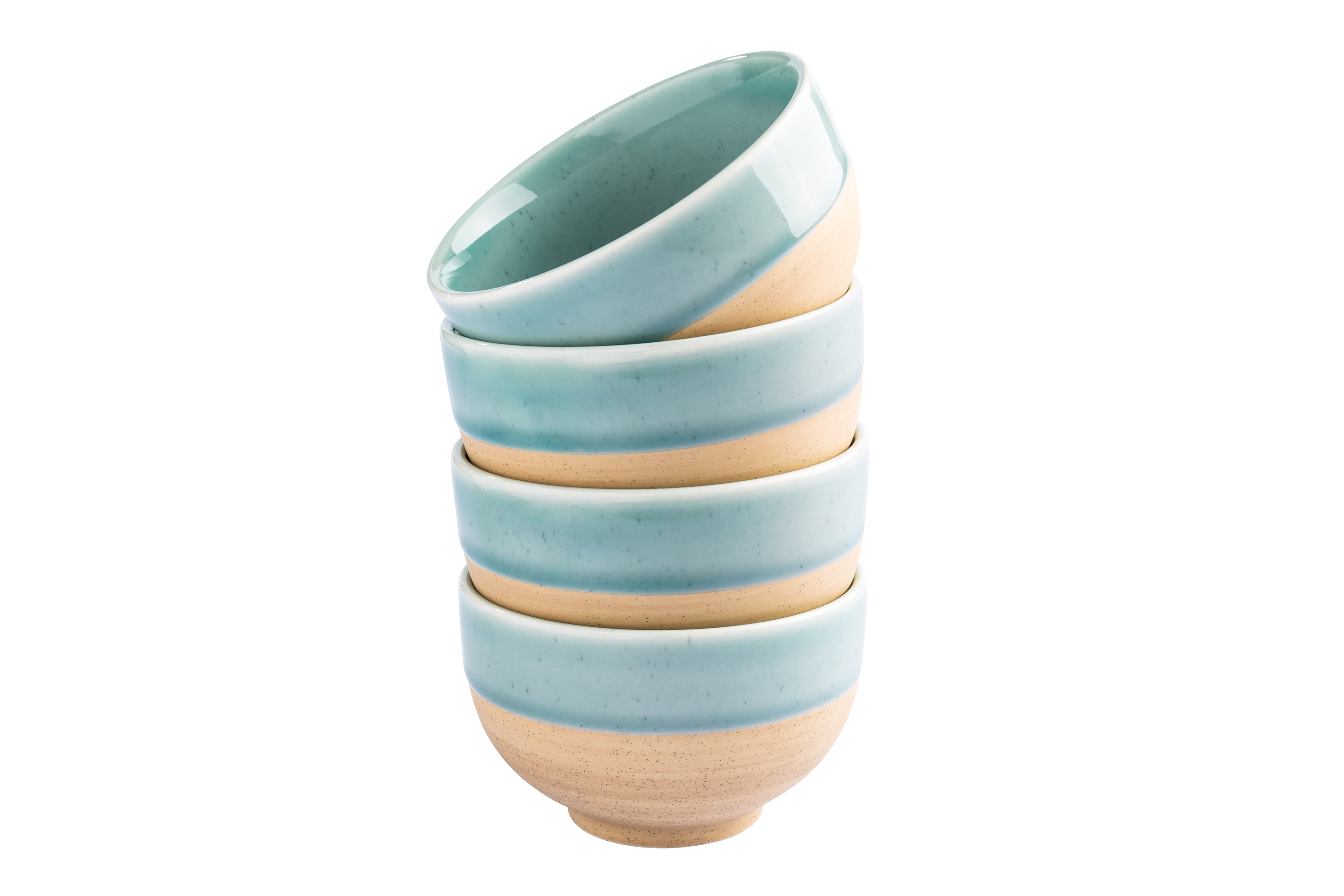 Mehrere blau-beige Keramikschüsseln