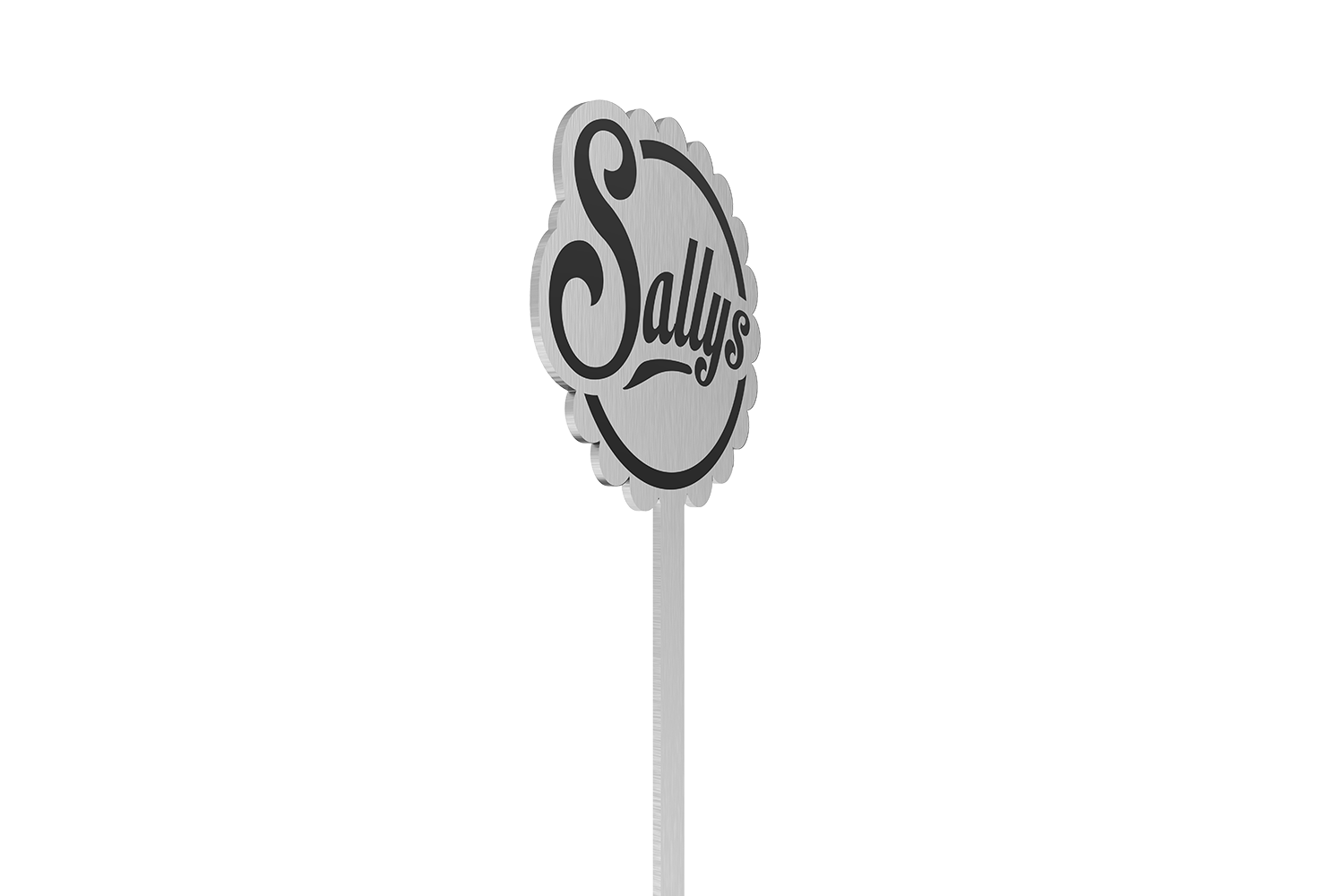 Das Sallys Logo auf dem silbernen Kuchentester