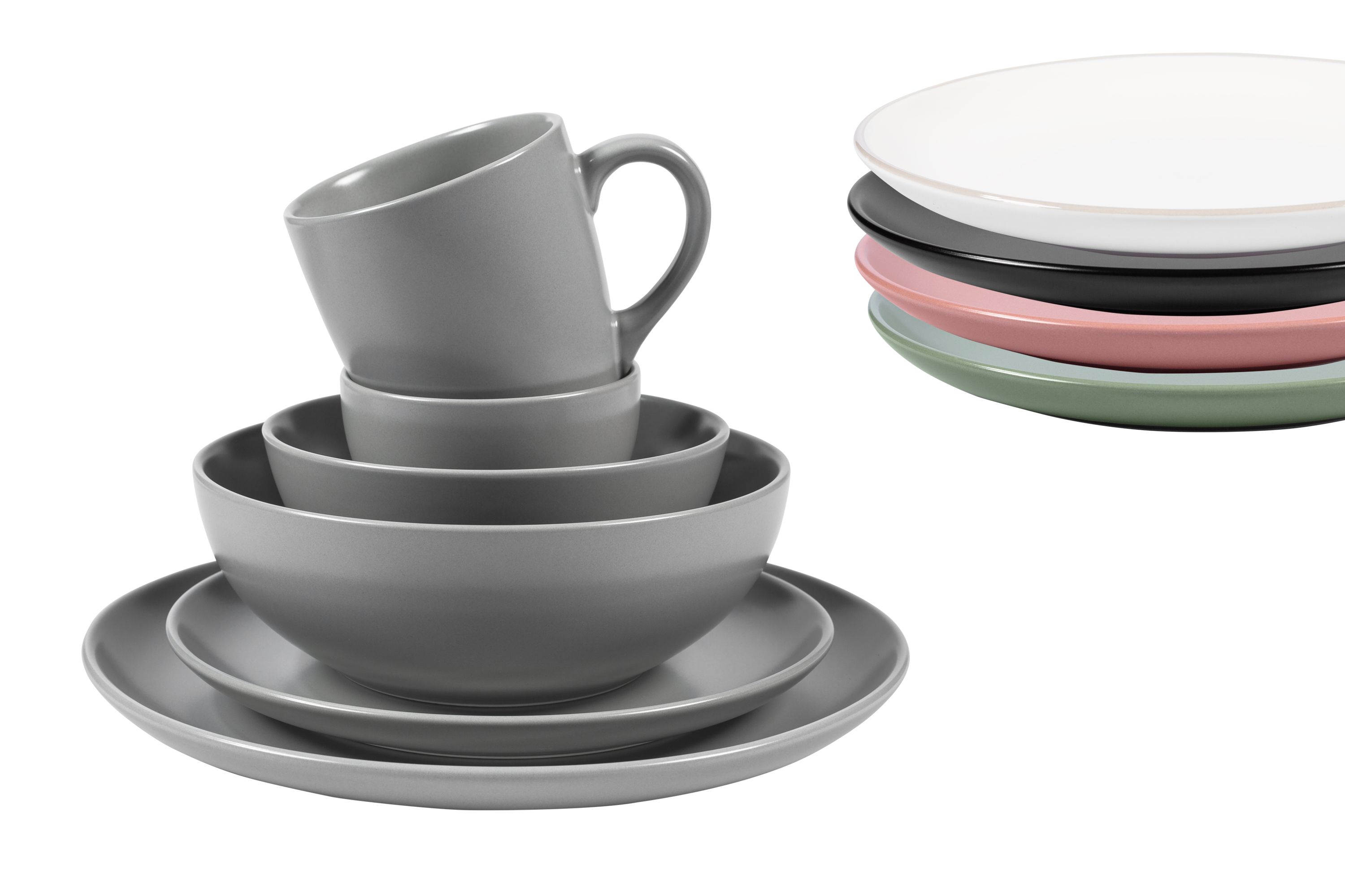 Stoneware-Geschirr in verschiedenen Farben