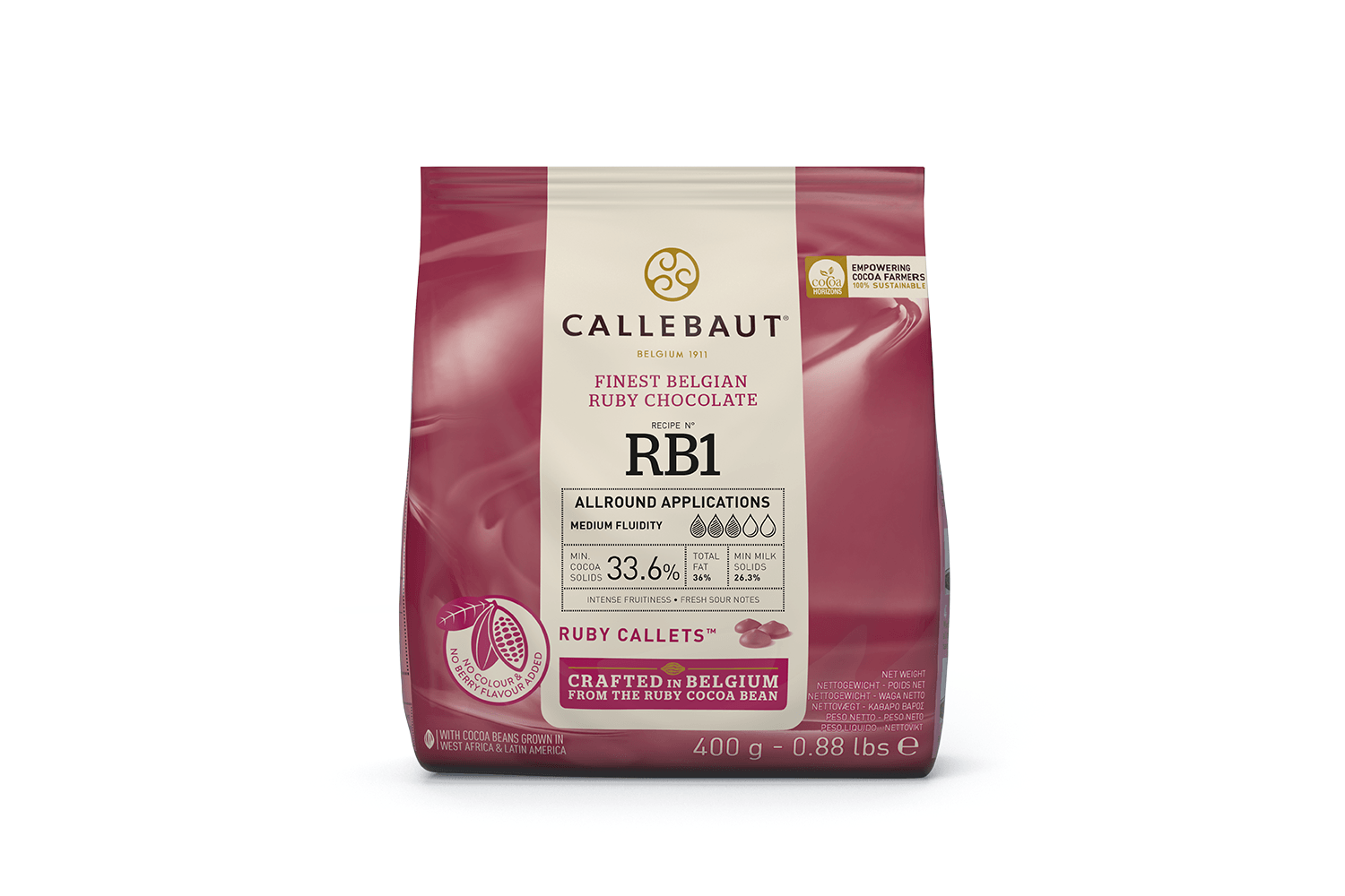 Eine Packung Callebaut Ruby-Schokolade