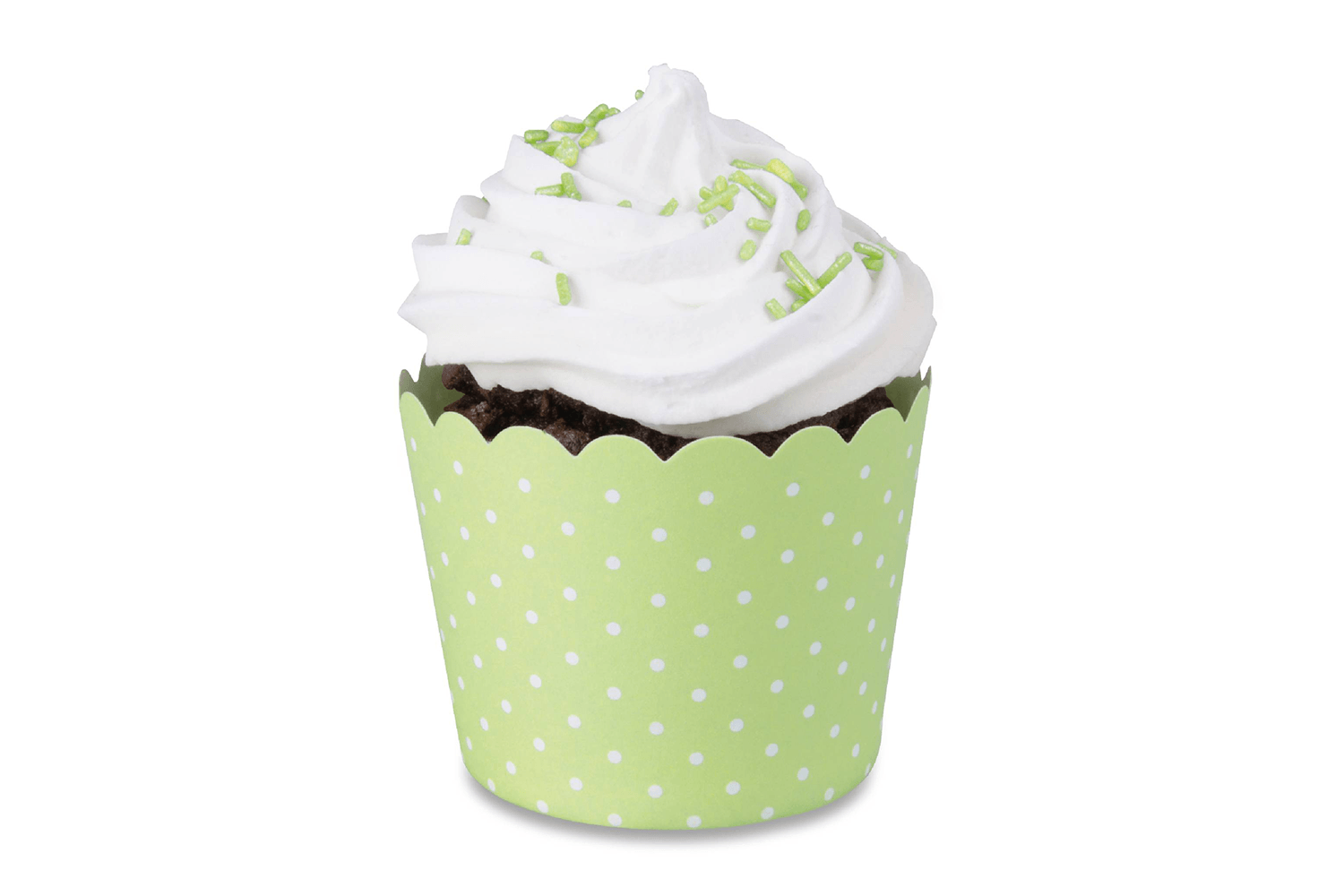 Grün-weiß-gepunktetes Muffinförmchen mit Muffin darin