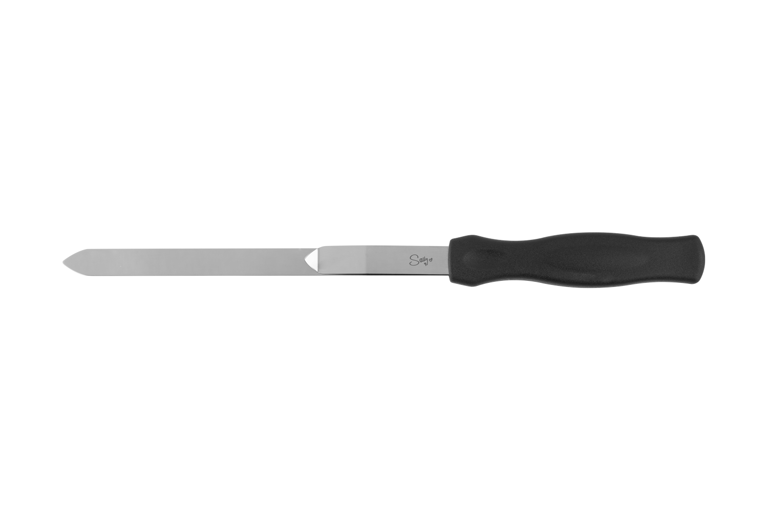 Ein langes Backformmesser mit schwarzem Griff