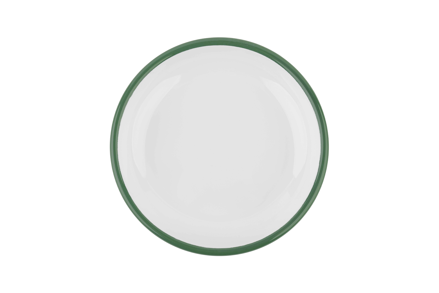 Blick ins weiße Innere des olivgrünen Tellers