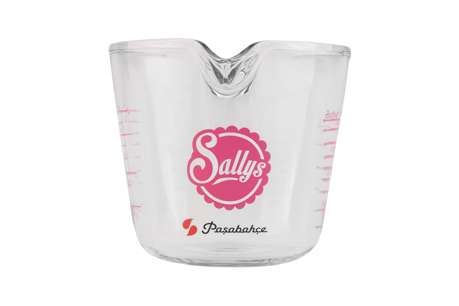 Ein Messbecher mit Sallys Logo