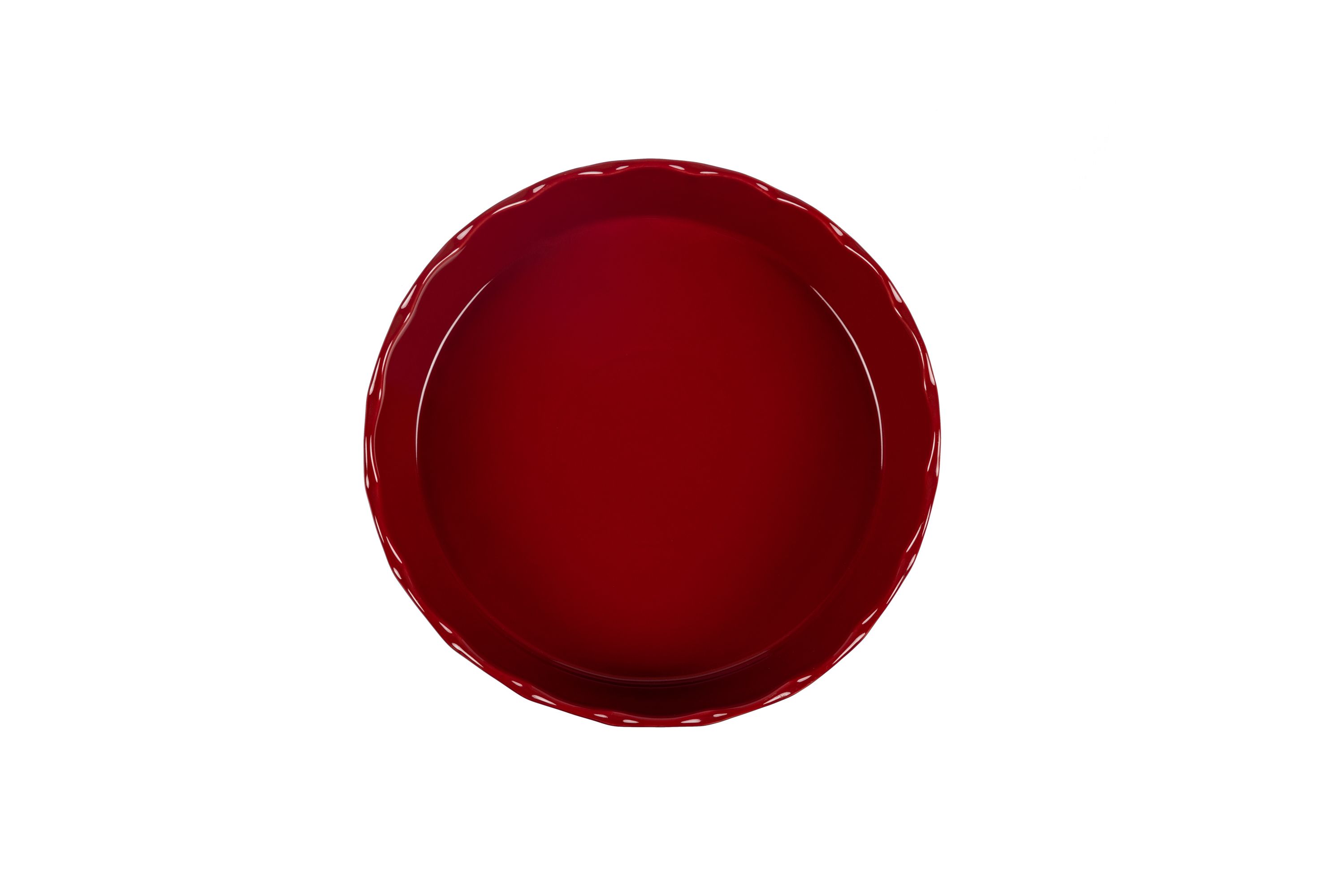 Blick von oben auf die rote, runde Stoneware-Ofenform