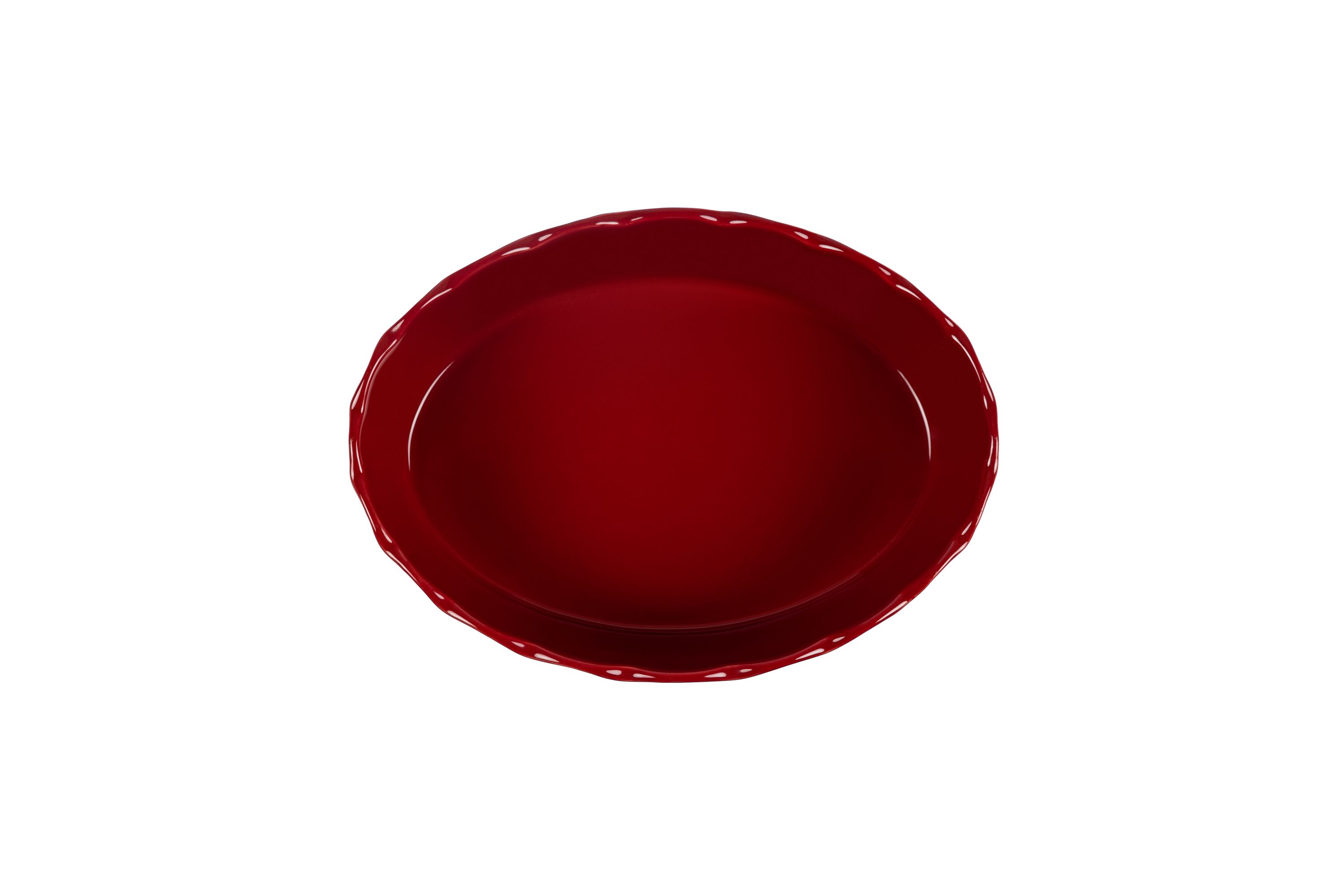 Blick von oben auf die rote, ovale Stoneware-Ofenform