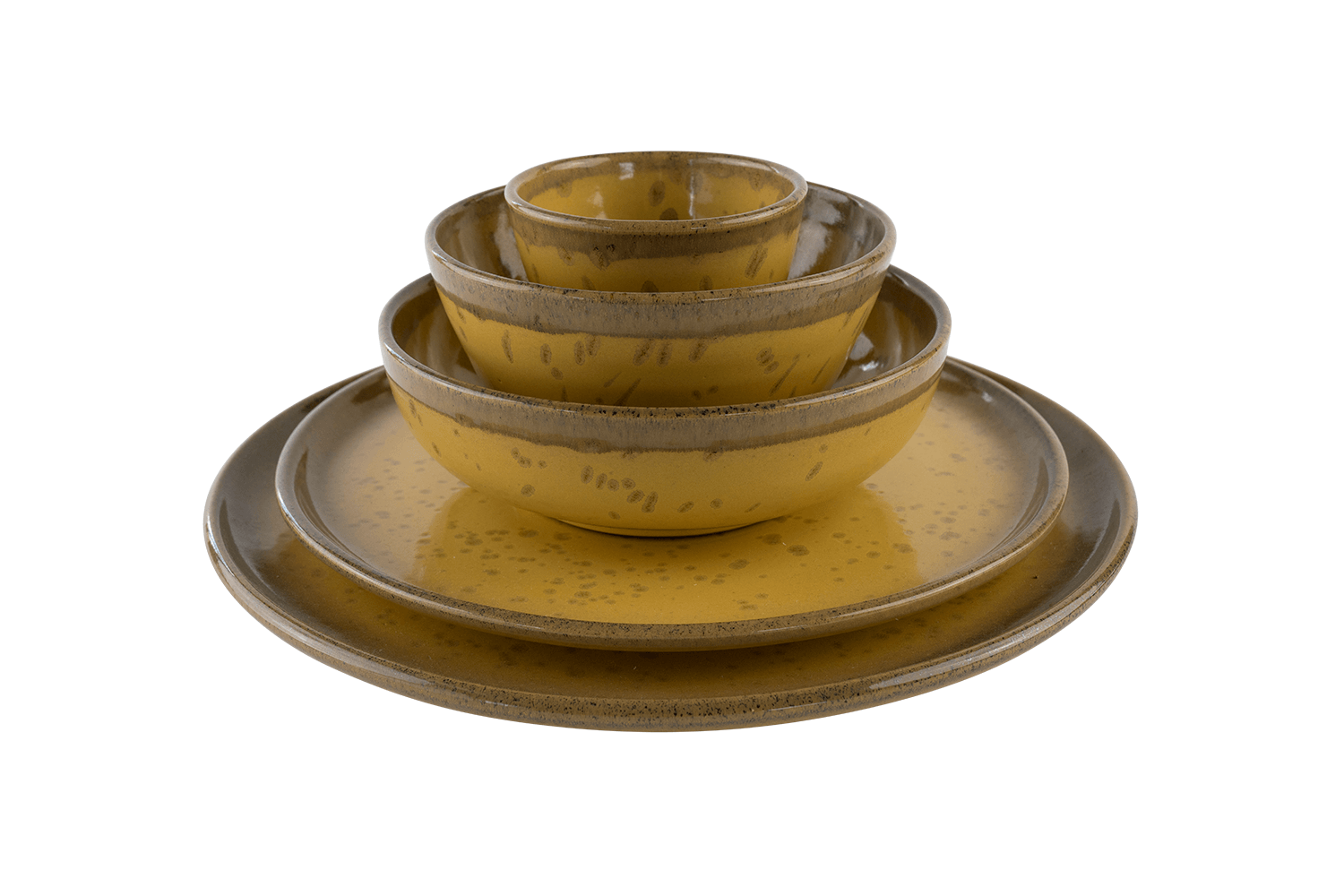 Ein gelbes Keramik-Geschirrset