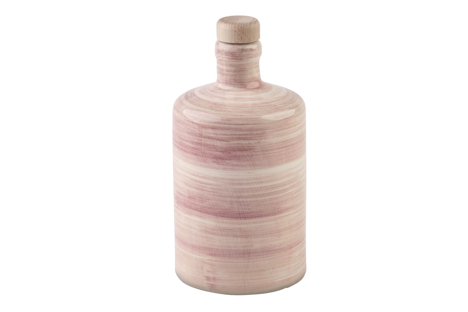 Eine runde, rosa Olivenölflasche