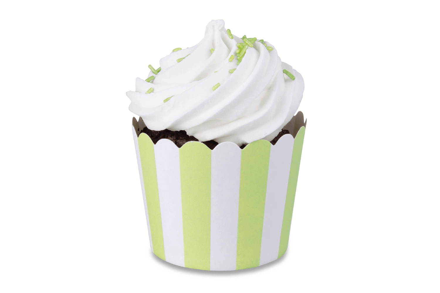 Grün-weiß-gestreiftes Muffinförmchen mit Muffin darin