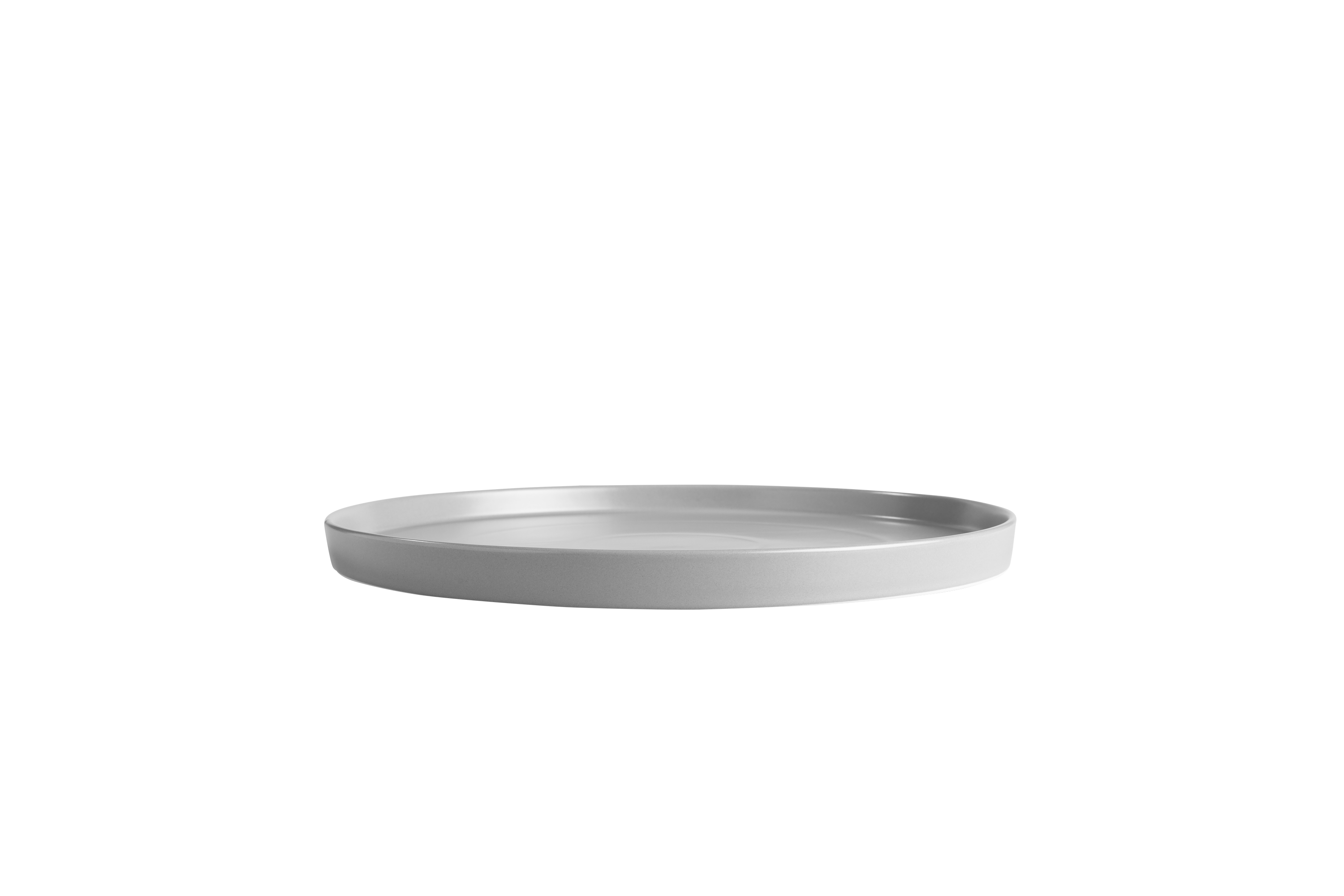 Eine runde, graue Servierplatte
