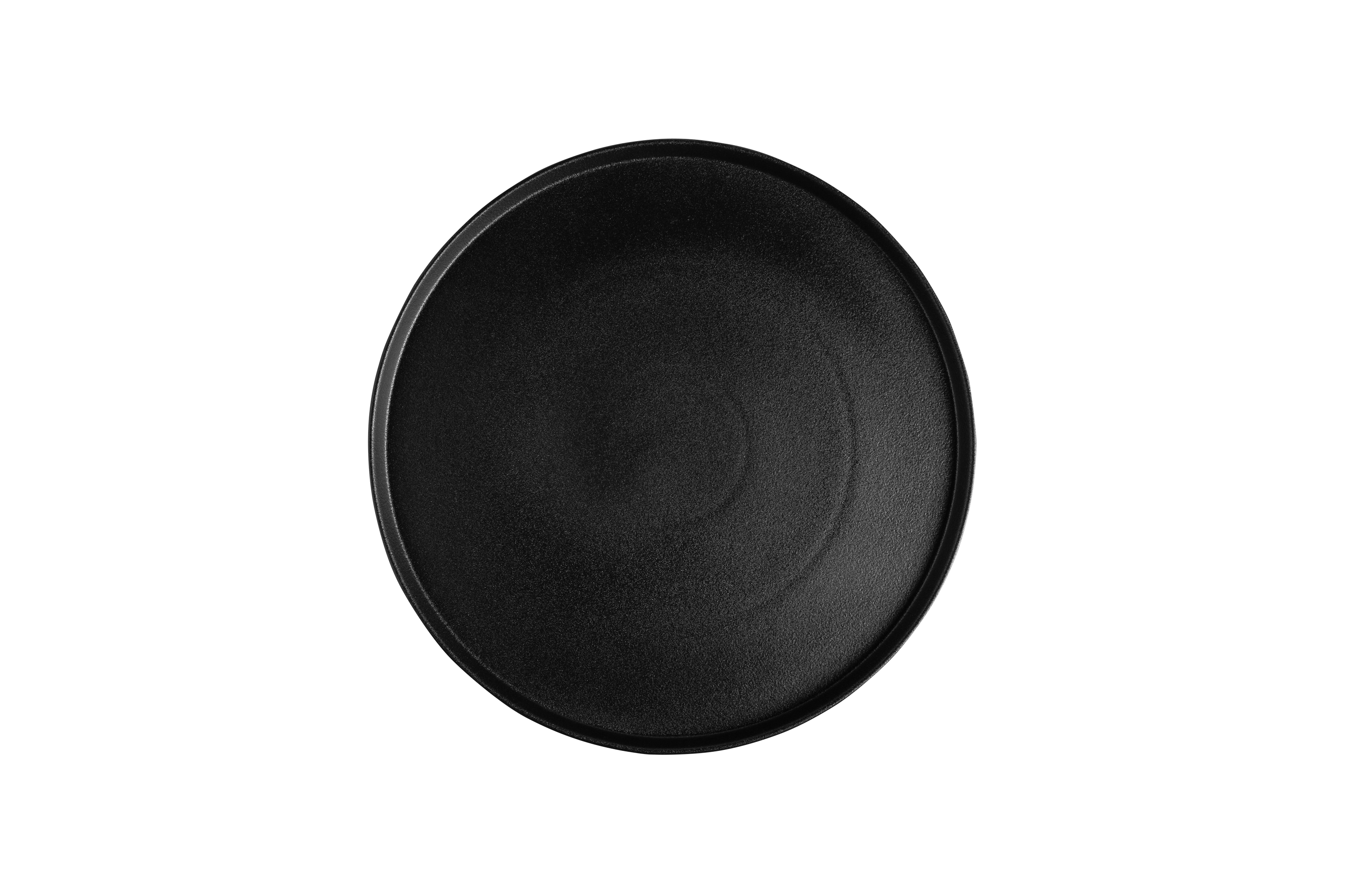 Eine runde, schwarze Servierplatte