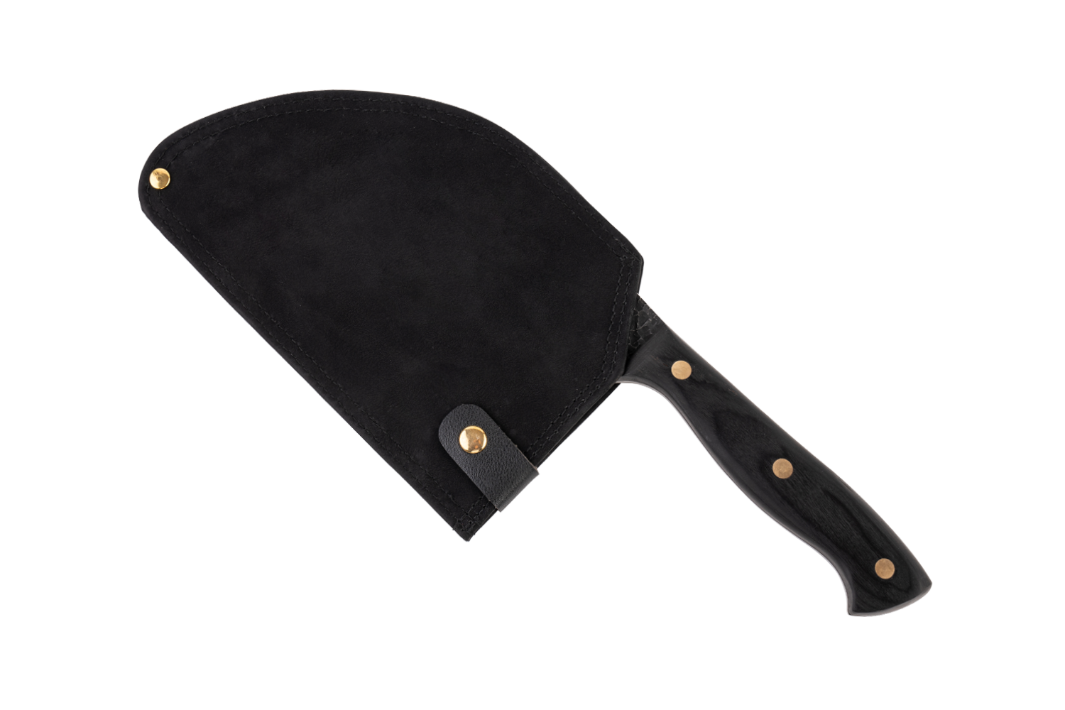 Ein schwarzes Messer mit schwarzer Schutzhülle für die Klinge