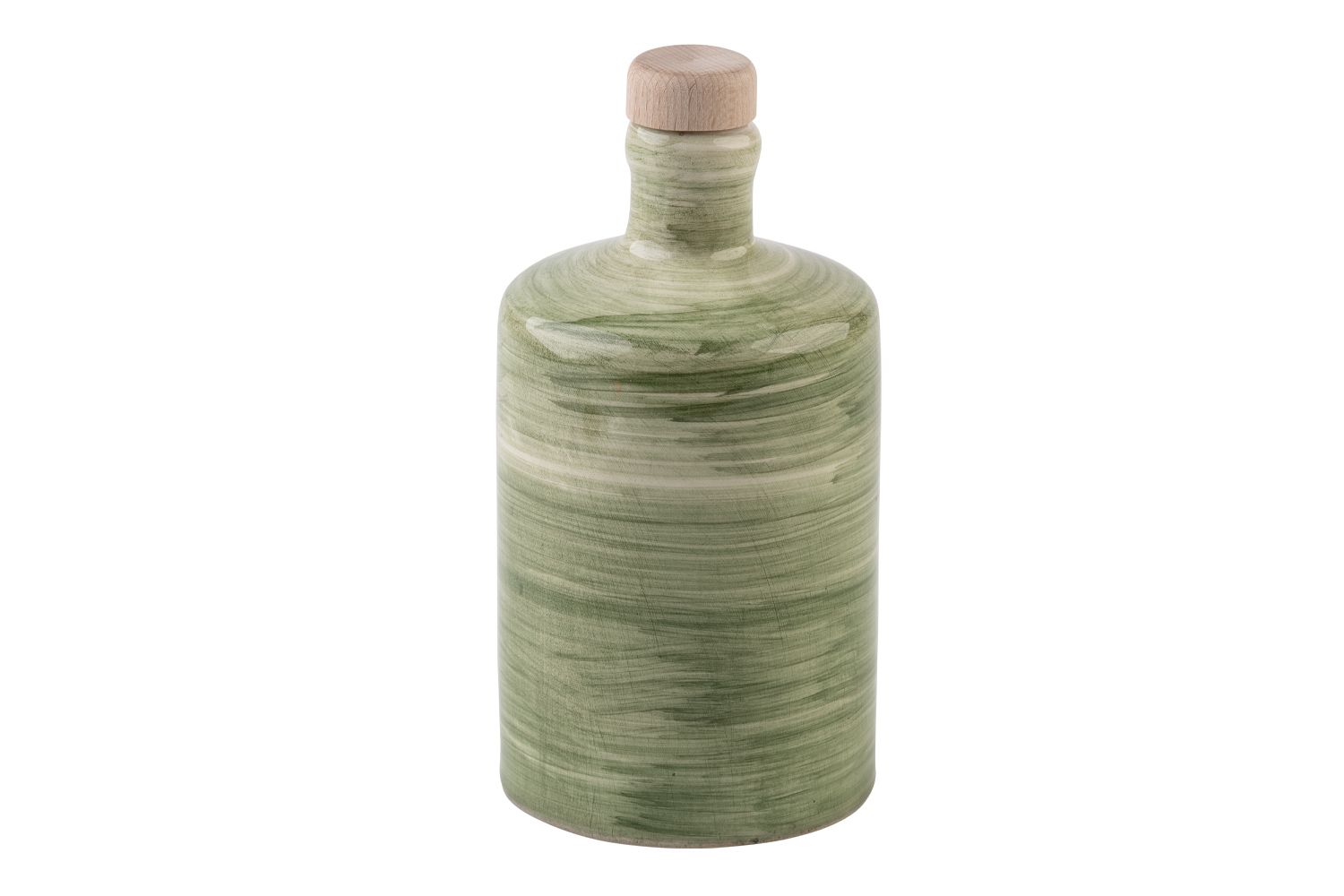 Eine runde, hellgrüne Olivenölflasche