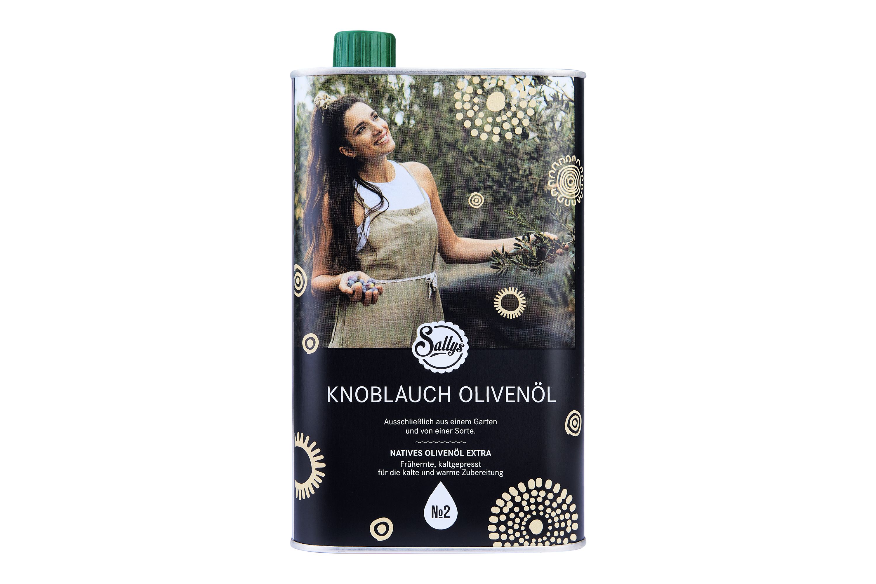 Ein Kanister mit Knoblauch-Olivenöl