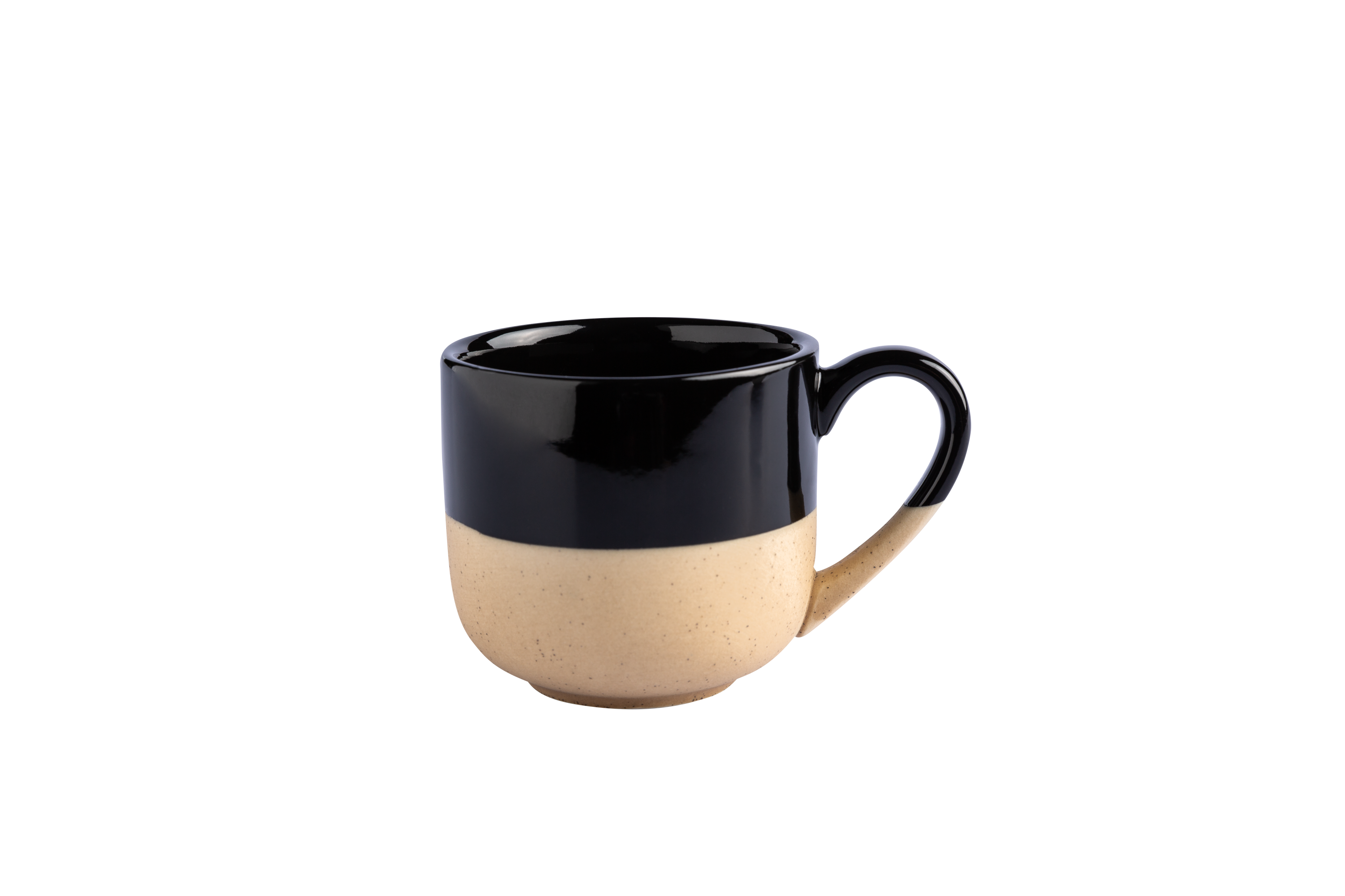 Eine schwarz-beige Keramik-Tasse